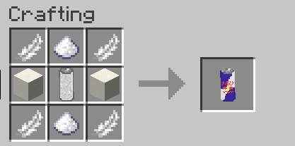 Redbull recipe, feathers, sugar, sugar block, and empty can